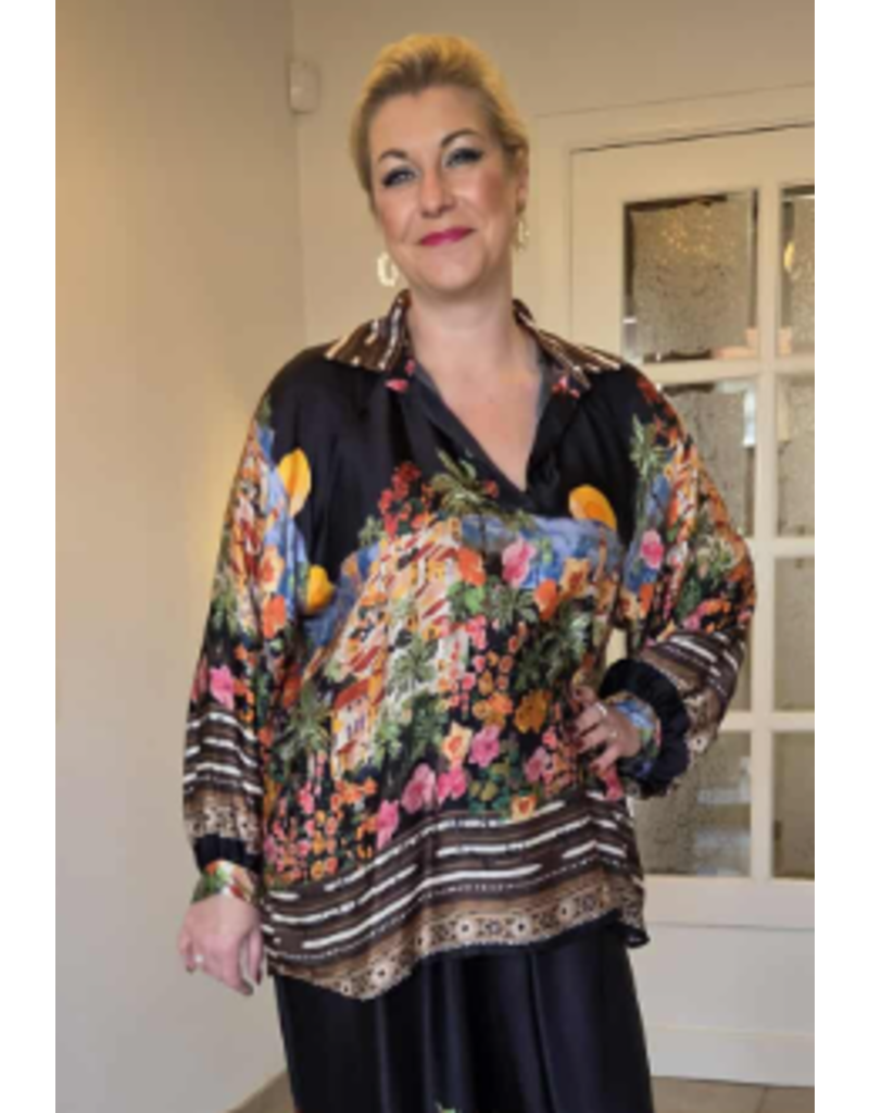 C'MELODIE BLOUSE MET PRINT-ZWART