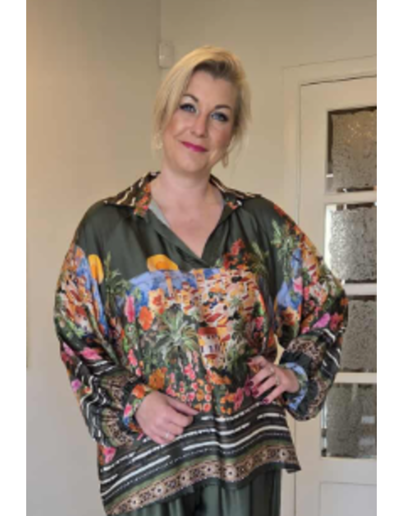C'MELODIE BLOUSE MET PRINT-GROEN