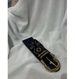 NESHIKA TAILLERIEM ELASTIEK-ZWART/GOUDE STUDS