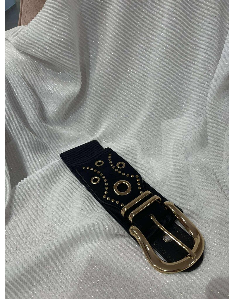 NESHIKA TAILLERIEM ELASTIEK-ZWART/GOUDE STUDS