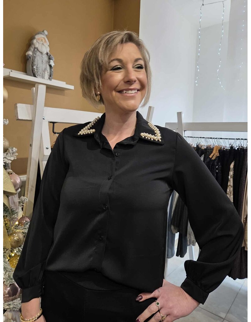 L&A ZWART HEMD MET PAREL