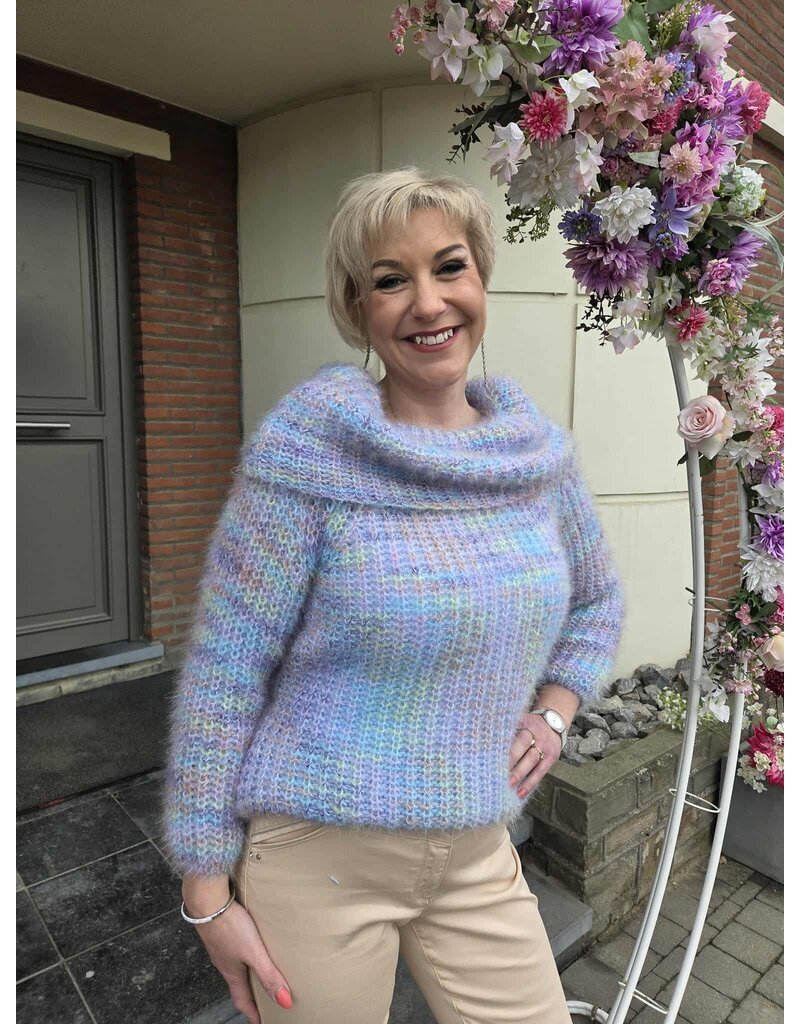 L&A PULL OFF SHOULDER-MULTI BLAUW