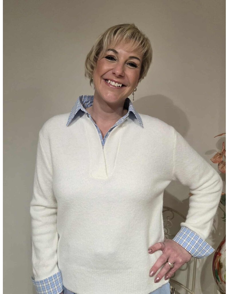 L&A PULL-KRAAG-WIT/BLAUW