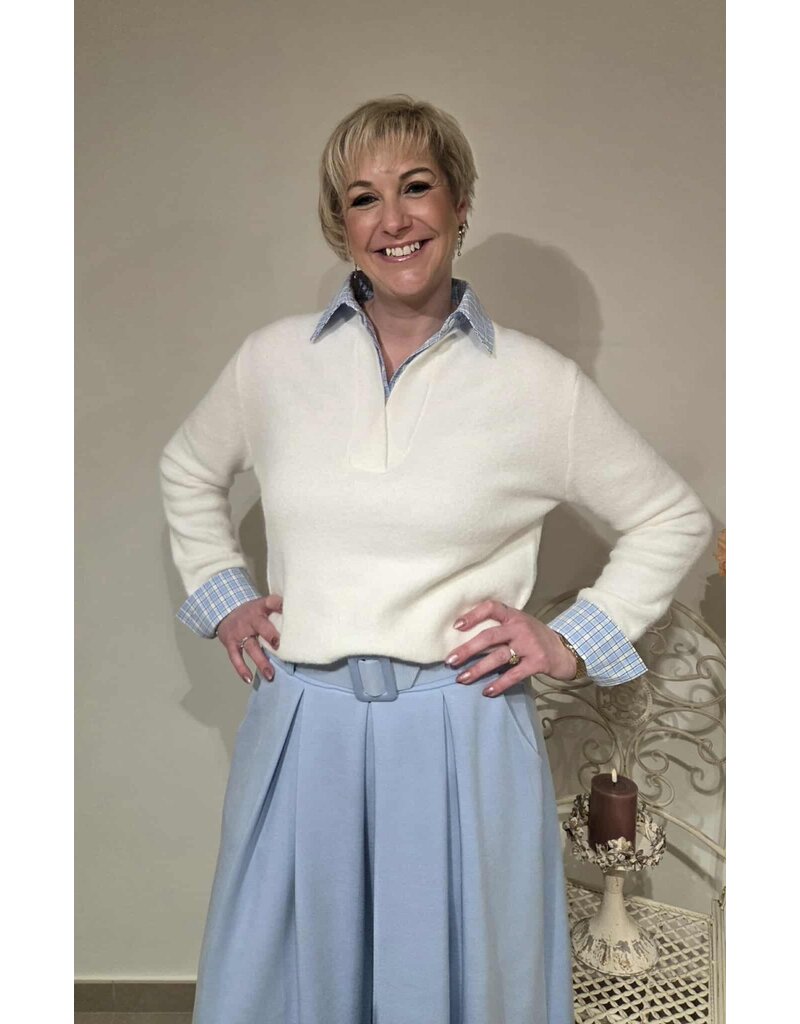 L&A PULL-KRAAG-WIT/BLAUW