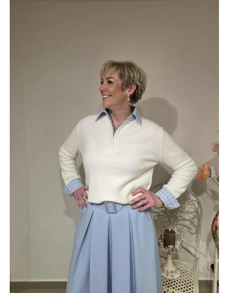 L&A PULL-KRAAG-WIT/BLAUW