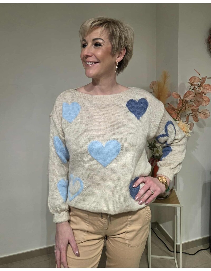 MARTA DU CHATEAU AMARANTE-PULL-BEIGE/BLAUW