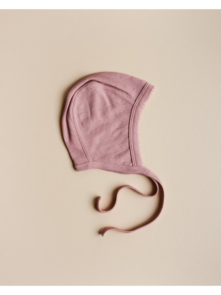 Unaduna Baby bonnet pointelle wool/silk - cameo rose