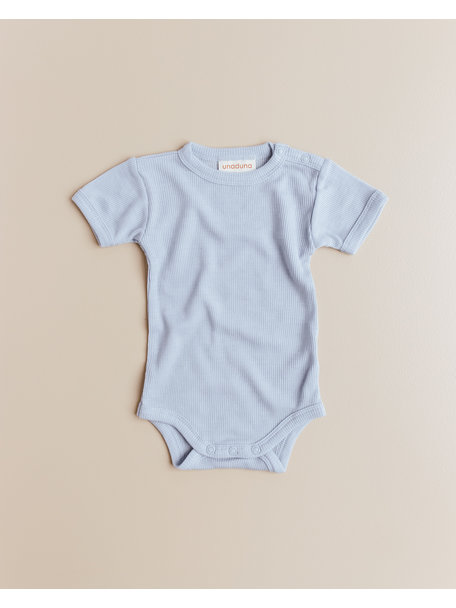 Unaduna Baby body short sleeves tiny rib wool/silk - blue bird