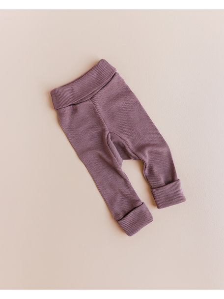 Unaduna Baby pants tiny rib wool/silk 2 in 1 feet - mauvewood