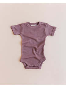 Unaduna Baby body short sleeves tiny rib wool/silk - mauvewood