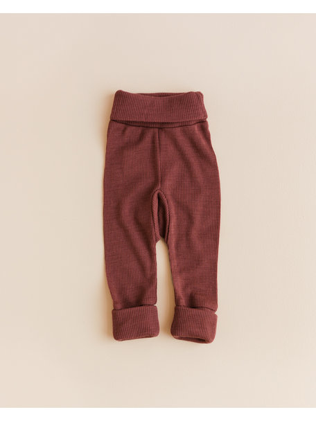 Unaduna Baby pants tiny rib wool 2 in 1 feet - henna dune