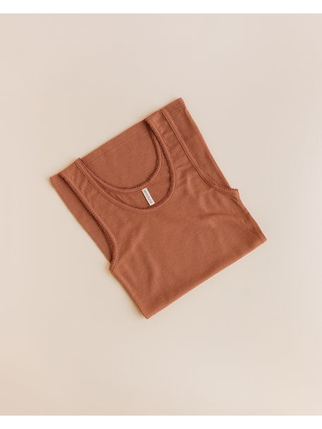 Unaduna Women's Singlet tiny rib wool - sienna clay