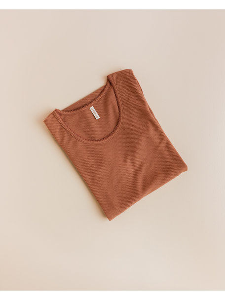 Unaduna Women's shirt long sleeves tiny rib wool - sienna clay