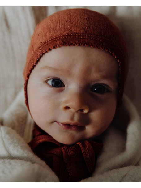 Unaduna Baby bonnet pointelle wool/silk - umbre
