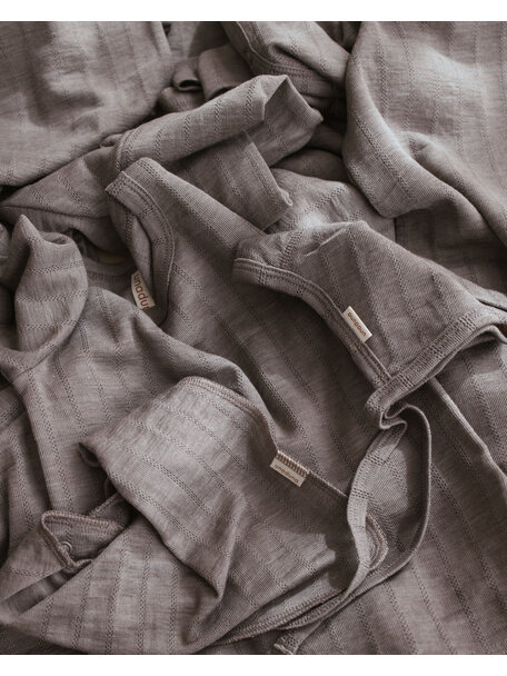 Unaduna Women's shirt longsleeves striped ajour wool/silk - hazel