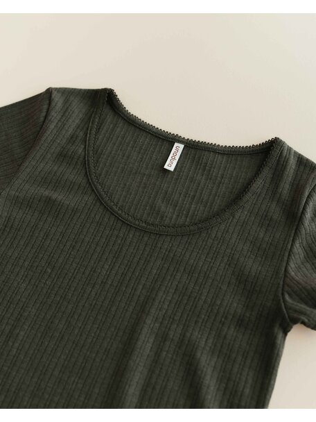 Unaduna Women's shirt short sleeves rib wool/silk - wakame