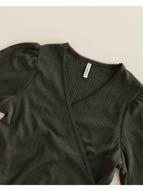 Unaduna Wrap around blouse rib wool/silk - wakame