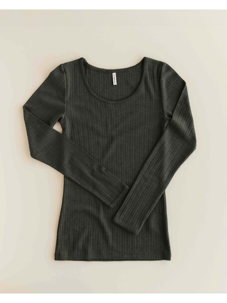 Unaduna Women's shirt longsleeves rib wool/silk - wakame