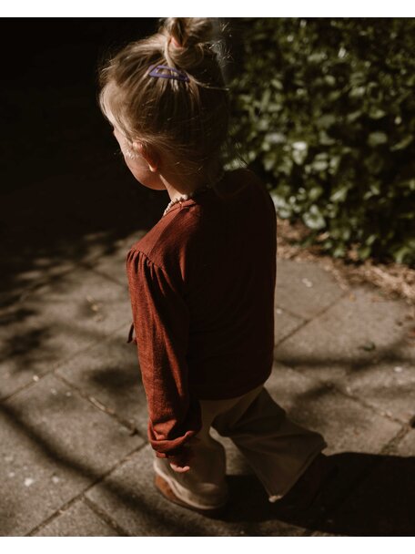 Unaduna Girls' blouse pointelle wool/silk - henna dune