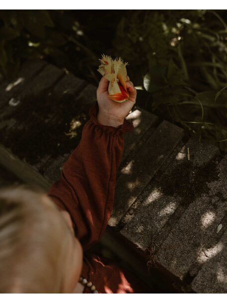 Unaduna Girls' blouse pointelle wool/silk - henna dune