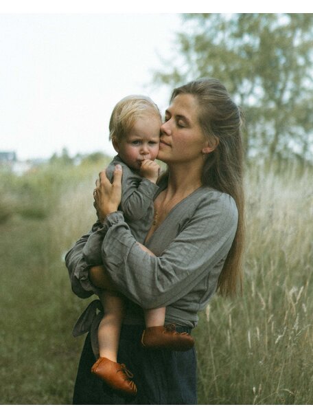 Unaduna Wrap around blouse striped ajour wool/silk - hazel