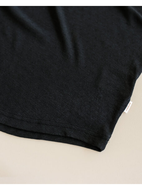 Unaduna Relaxed-fit longsleeve Mari pointelle wool/silk - ebony