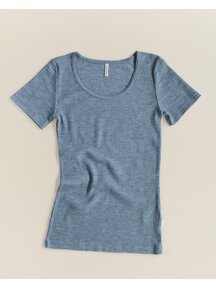 Unaduna Women's shirt short sleeves of wool rib - nila