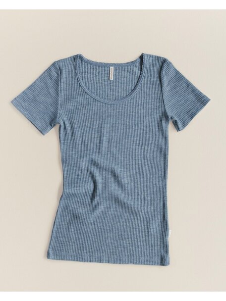 Unaduna Women's shirt short sleeves of wool rib - nila