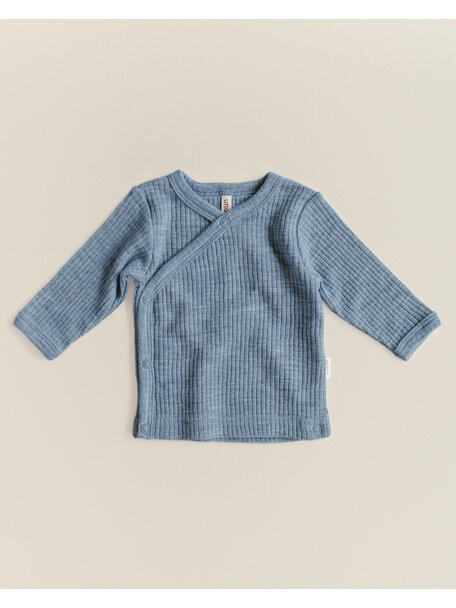 Unaduna Baby wrap-around cardigan of wool rib - nila