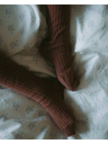 Unaduna Ribbed children's tights - henna dune