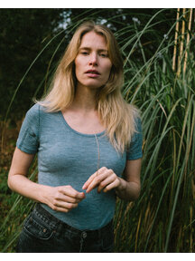 Unaduna Women's shirt short sleeves of wool rib - nila