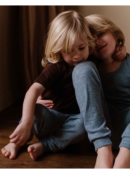 Unaduna Kids leggings of wool rib - nila