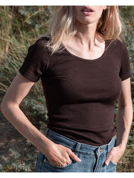 Unaduna Women's shirt short sleeves tiny rib wool - kladdkaka