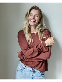 Unaduna Relaxed-fit longsleeve Mari pointelle wool/silk - henna dune