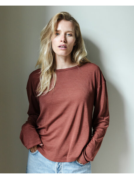 Unaduna Relaxed-fit longsleeve Mari pointelle wool/silk - henna dune