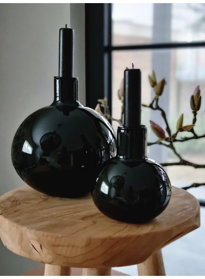Candle holder recycled glass Bubble M, black