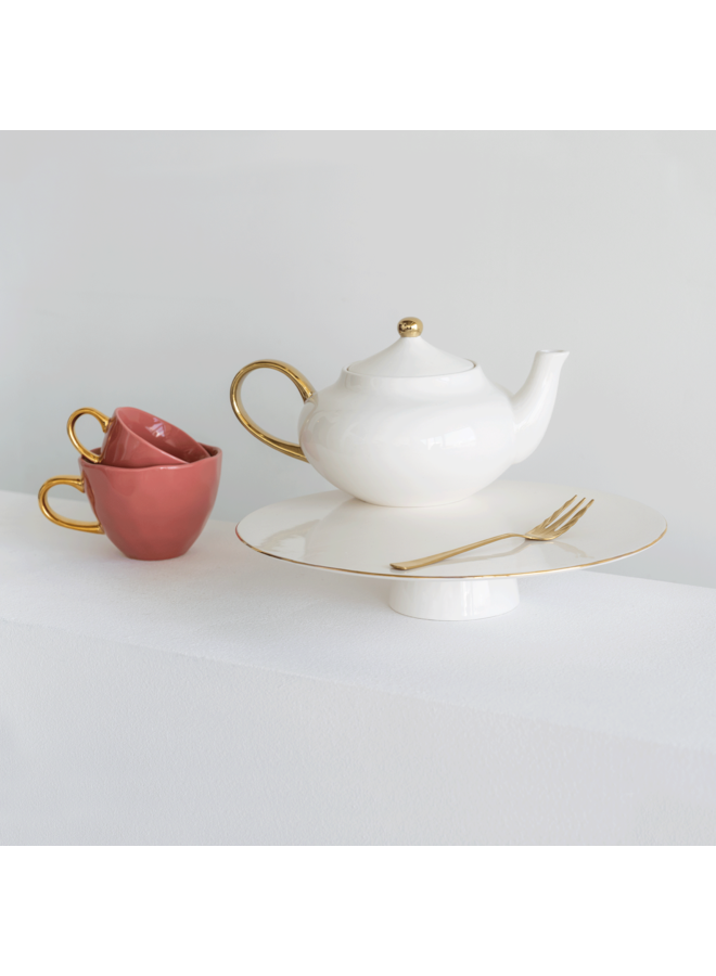 Good Morning Tea pot white and gold