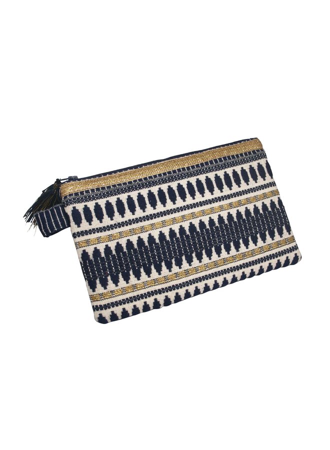 Blauwe jacquard clutch