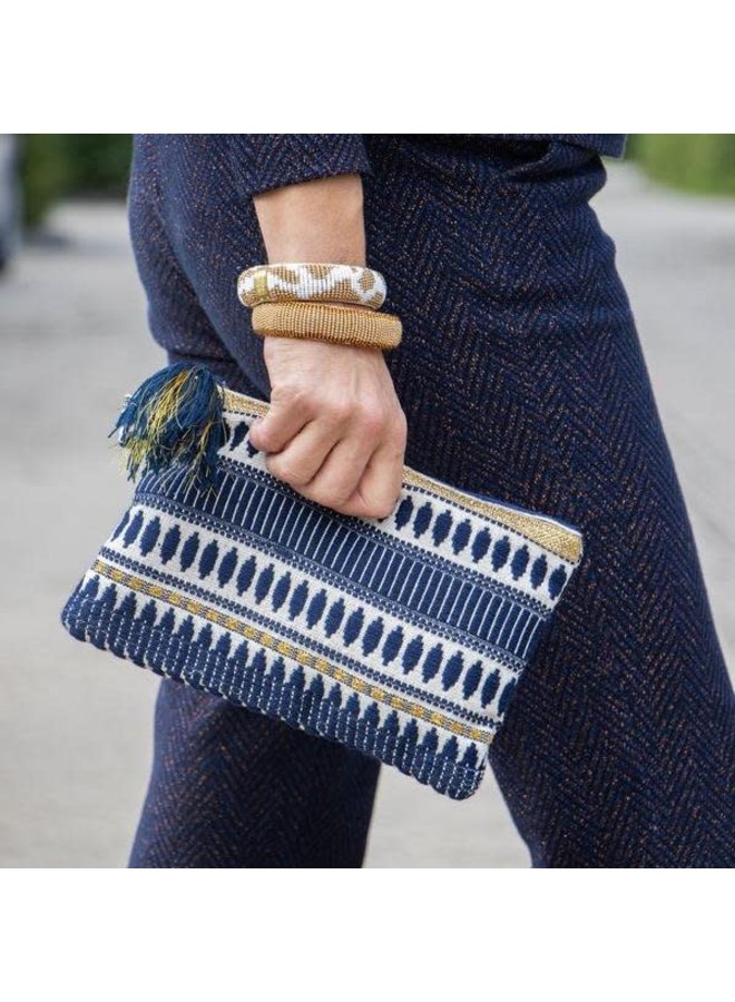 Blauwe jacquard clutch