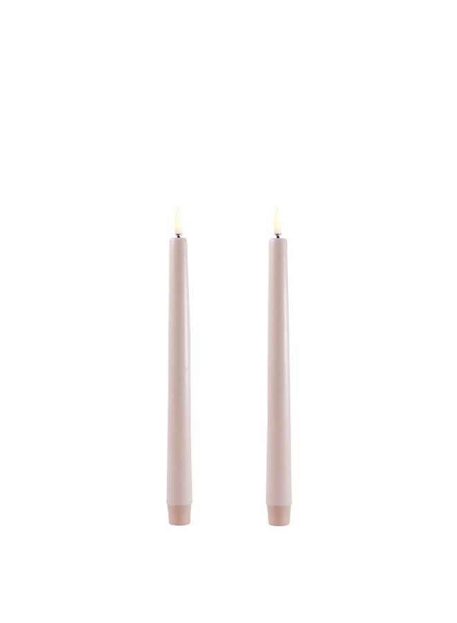 LED taper candle, Beige, Smooth, 2-pack, 2,3x25 cm