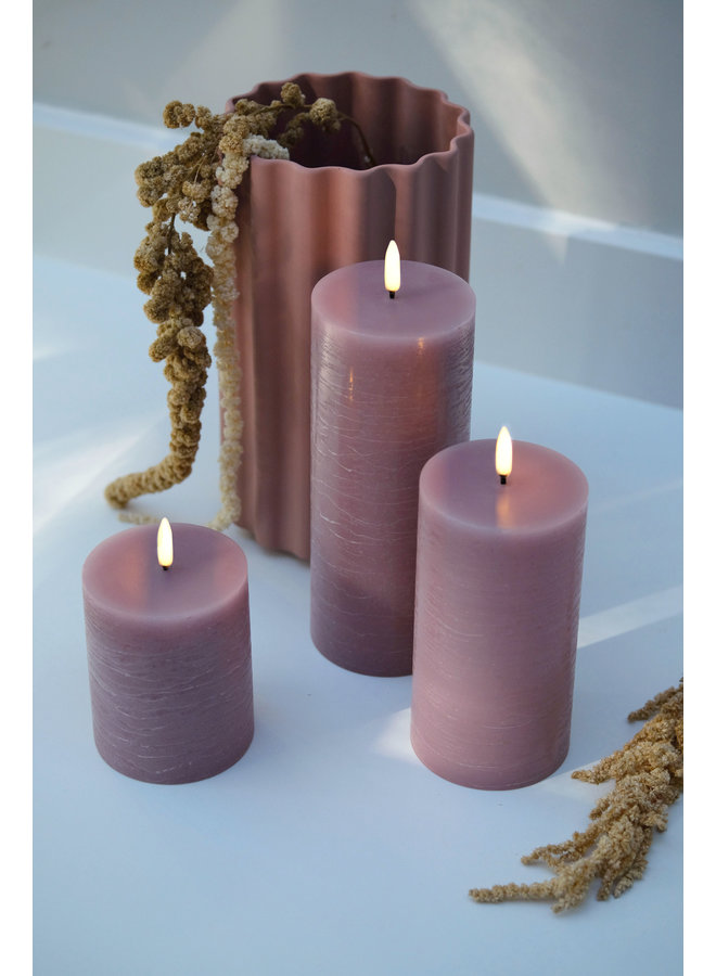 LED pillar candle, Dusty rose, Rustic, 7,8x10 cm