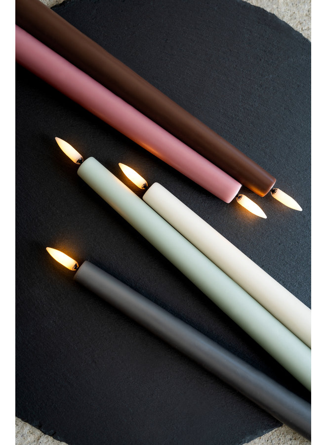 LED taper candle, Dusty green, Smooth, 2- pack, 2,3x25 cm