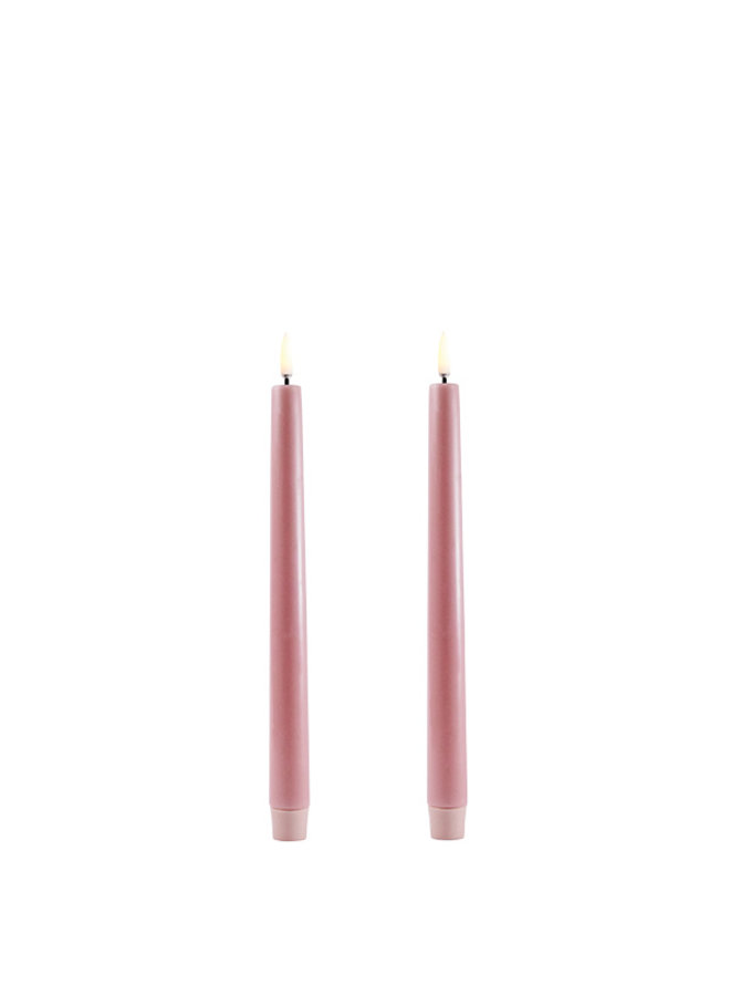 LED taper candle, Dusty rose, Smooth, 2-pack, 2,3x25 cm