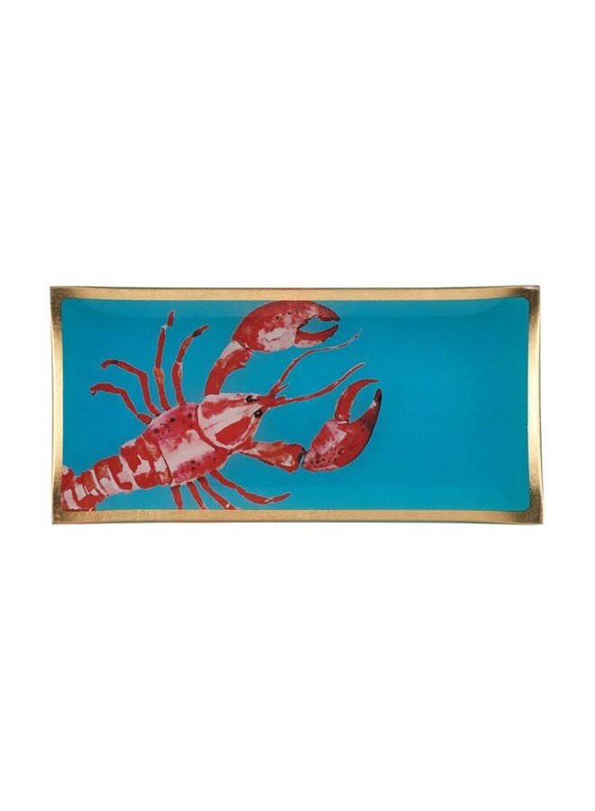 Love Plates, glassplate L , Cote D´Azur, lobster , turquoise/blue