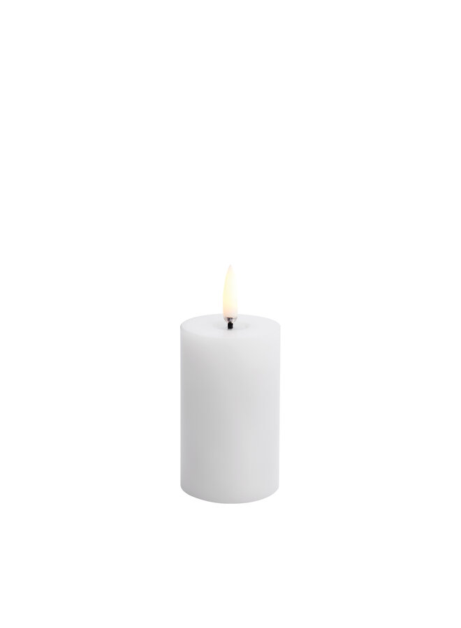 Led pillar melted candle, nordic white, smooth, 5x7,5cm