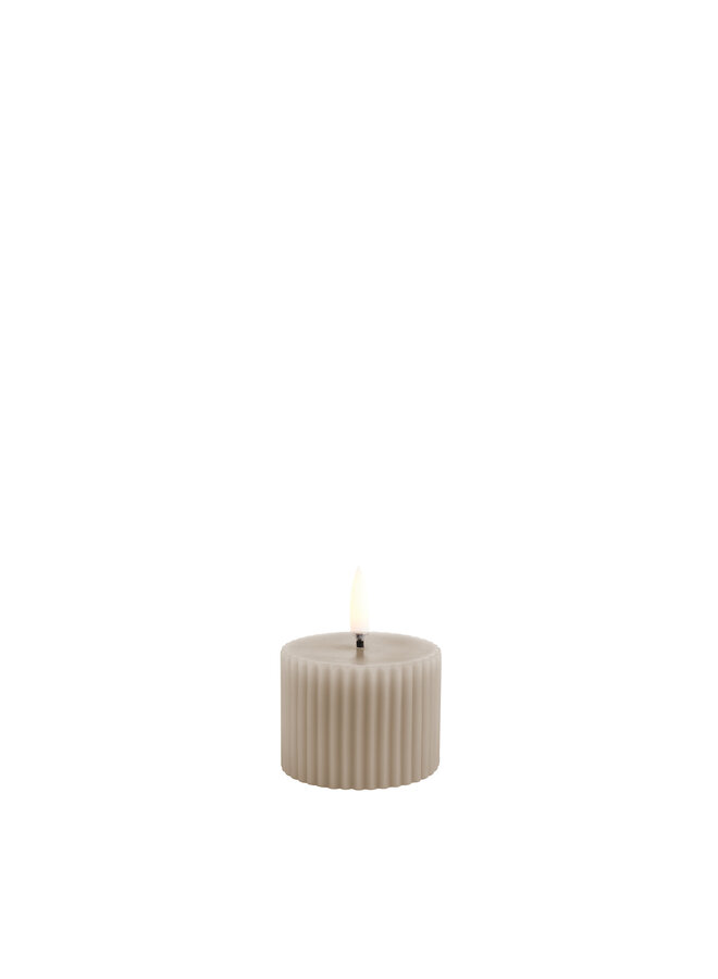 LED pillar candle grooved, Sandstone, Smooth, 5,8x4,5 cm