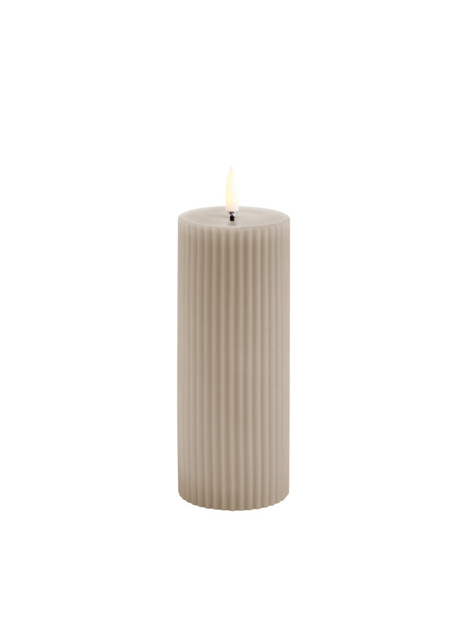 LED pillar candle grooved, Sandstone, Smooth, 5,8x15 cm
