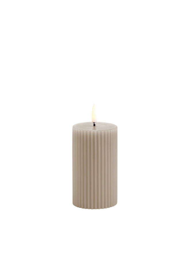 LED pillar candle grooved, Sandstone, Smooth, 5,8x10 cm