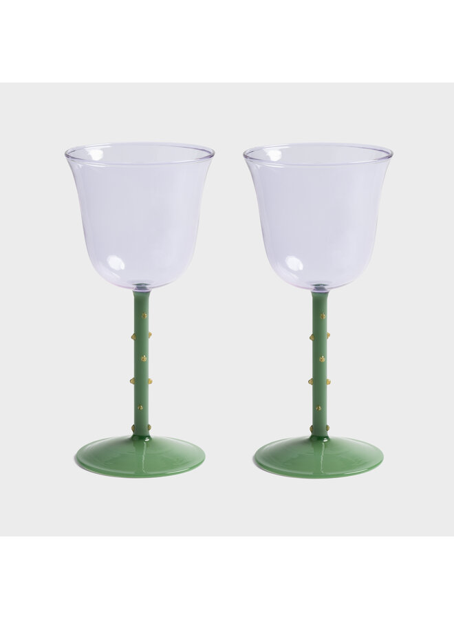 Wine glass dot purple set of 2 Klevering
