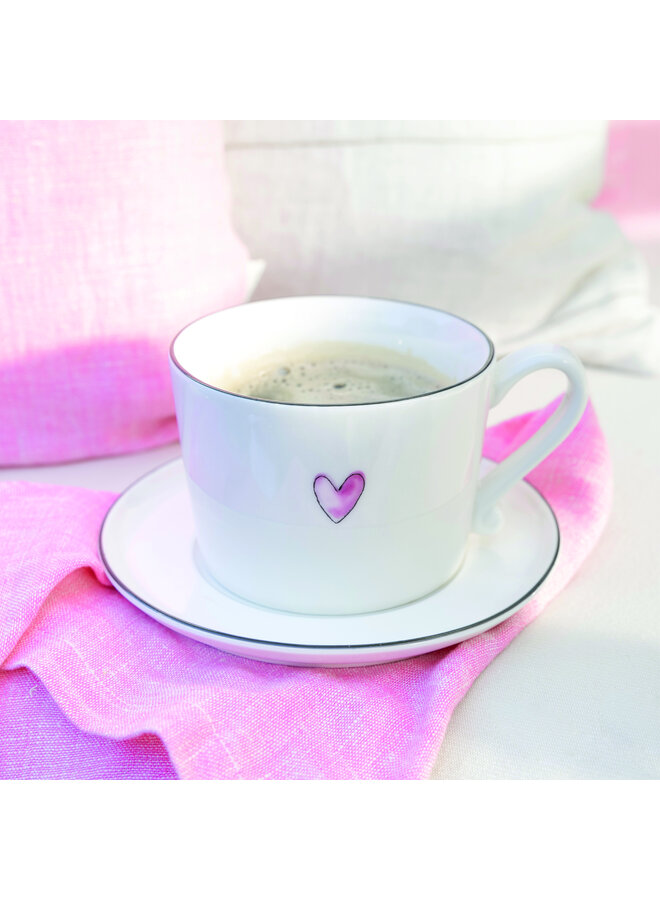 Cup White/Rose Heart 10x8x7cm